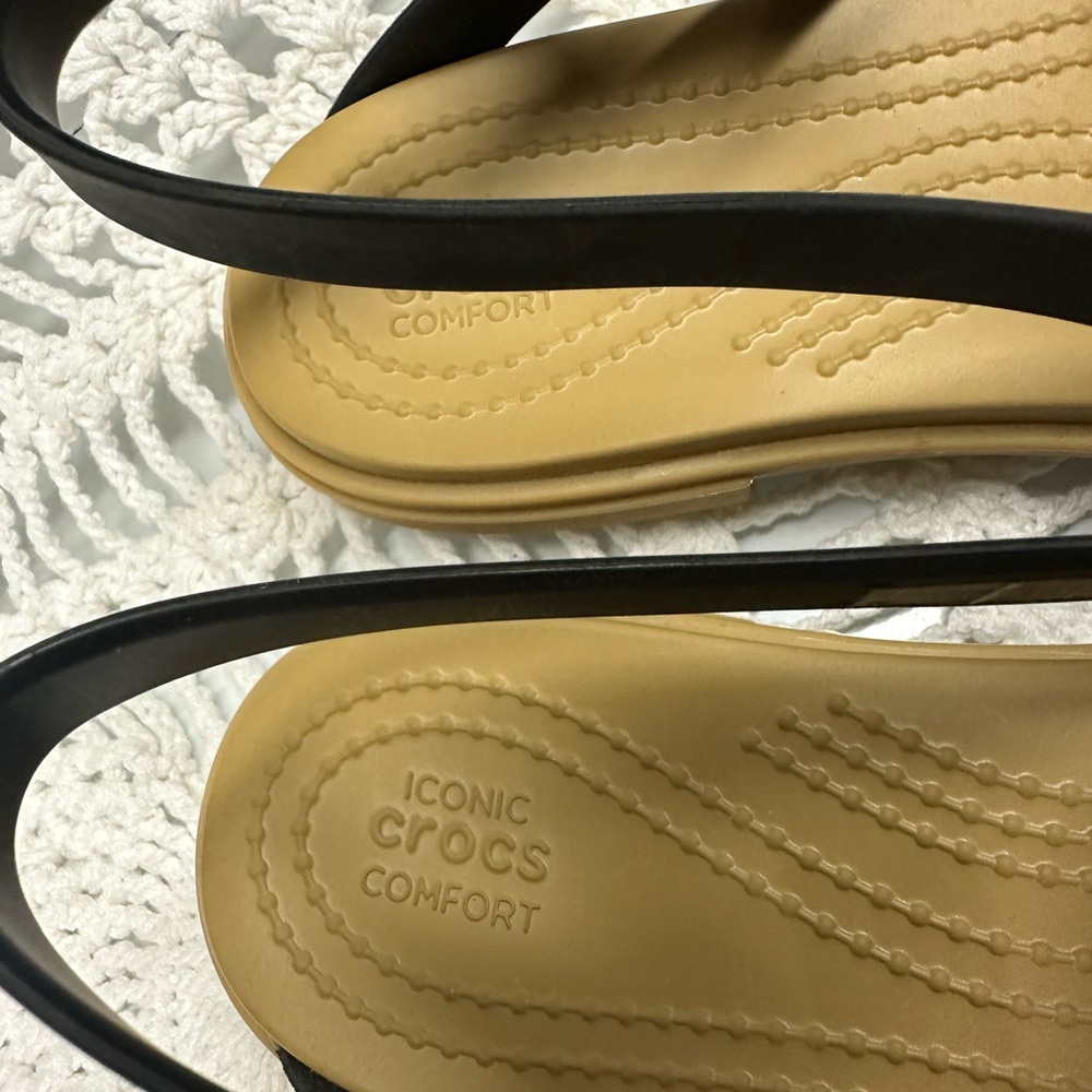 CROCS Black and Tan Strappy Sandals - Picture 2 of 5